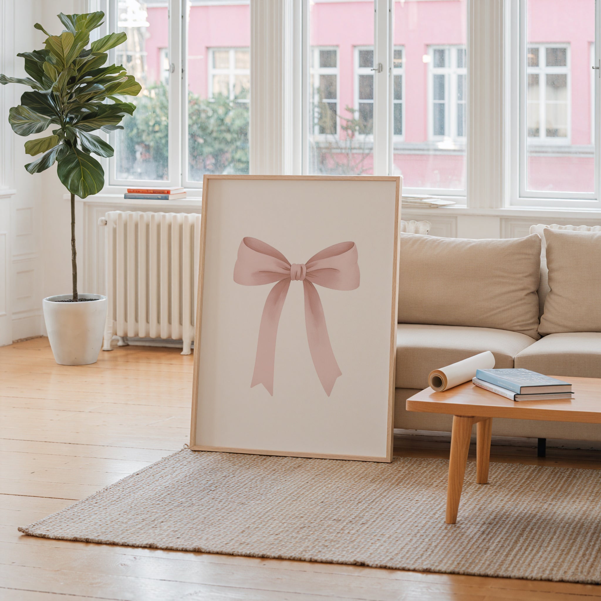 Pink Ribbon Bow Print