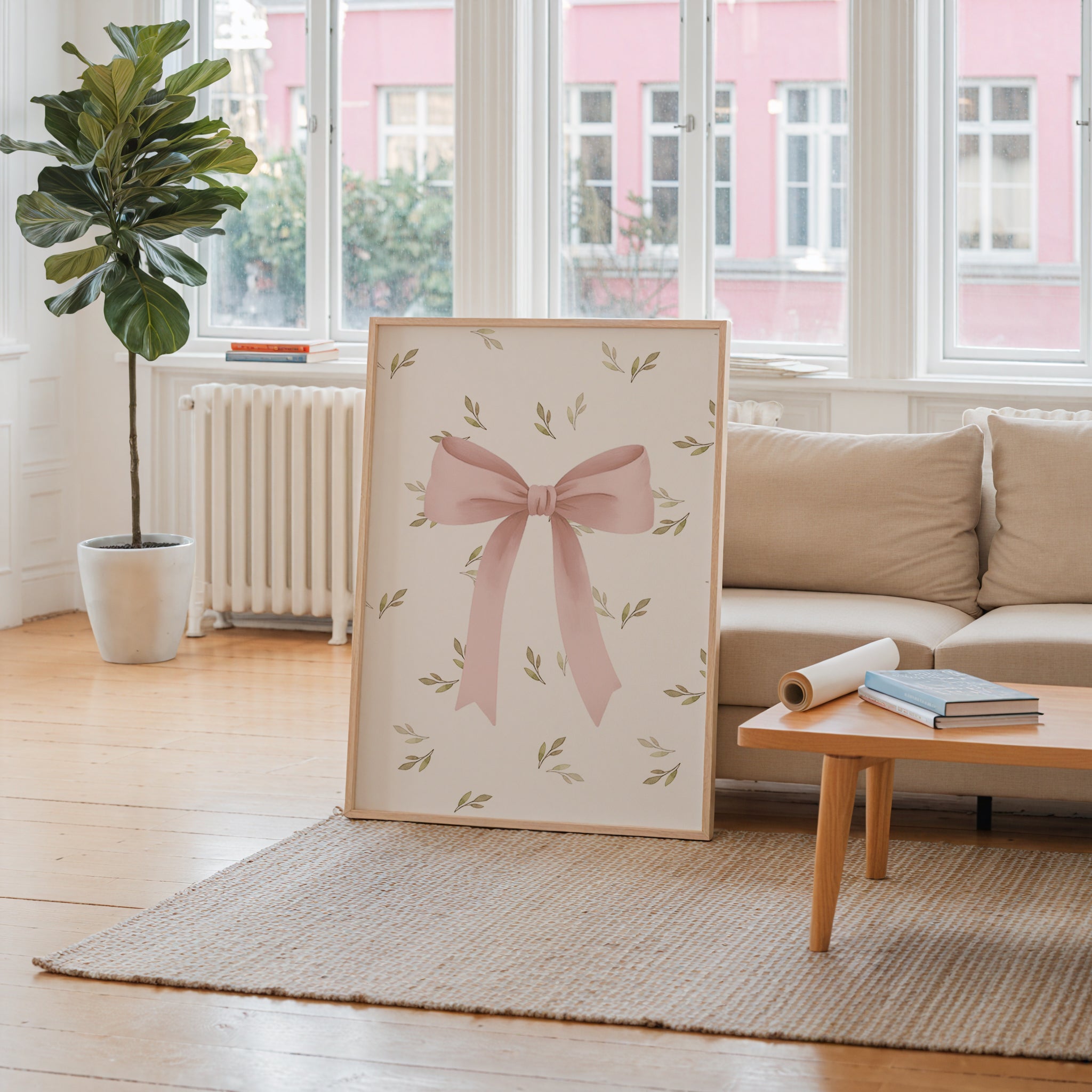 Pink Ribbon Bow Print